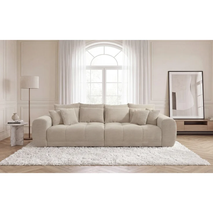 Big-Sofa XXL 306 cm Federkern Lounge Couch mit Bezug aus Cord in Beige Grau – Bild 2
