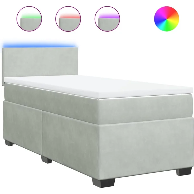 vidaXL Boxspringbett mit Matratze Hellgrau 90x190 cm Samt 3288480 – Bild 2
