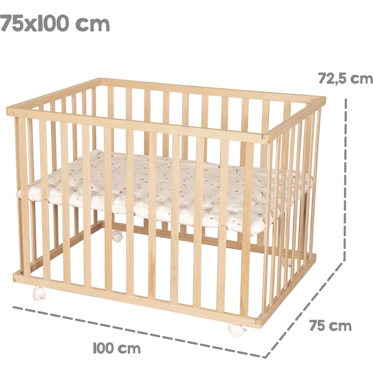 roba Laufgitter 75 x 100 cm mit Laufgittereinlage 'Sternenzauber grau' - Spielgitter inkl. Schutzeinlage und Rollen - Höhenverstellbar & Mobil - Holz natur – Bild 10