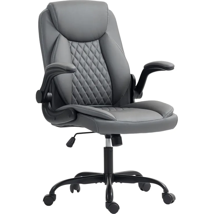 MELAYR, Bürostuhl, Ergonomischer Bürostuhl mit hochklappbaren Armlehnen, Höhenverstellbar, 62 x 28 x 53 cm, Dunkelgrau