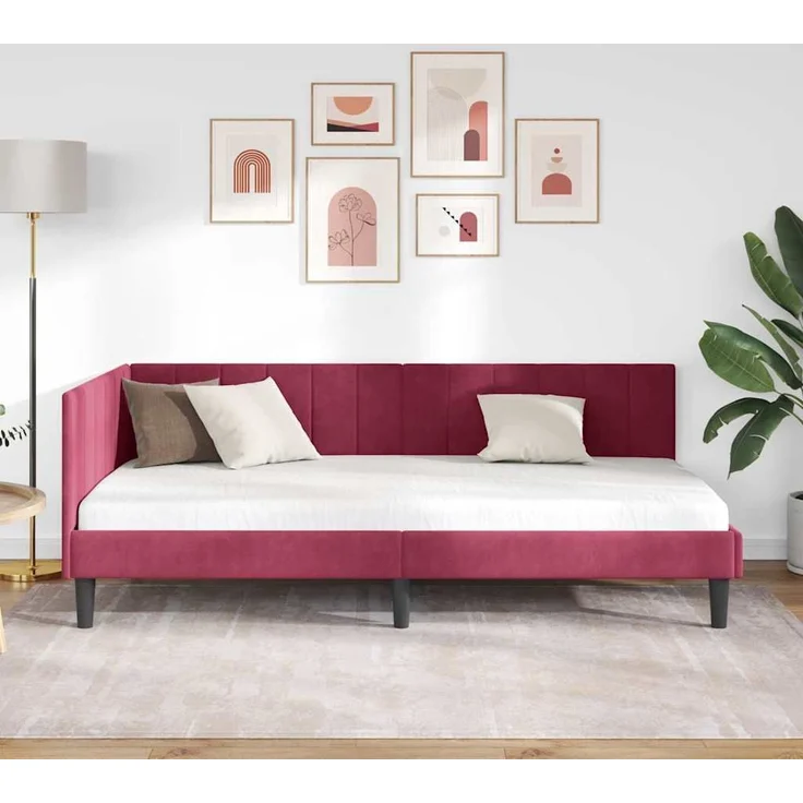 vidaXL Eckbettgestell mit Kopfteil Weinrot 90 cm x 190 cm Samt 42016342 – Bild 2