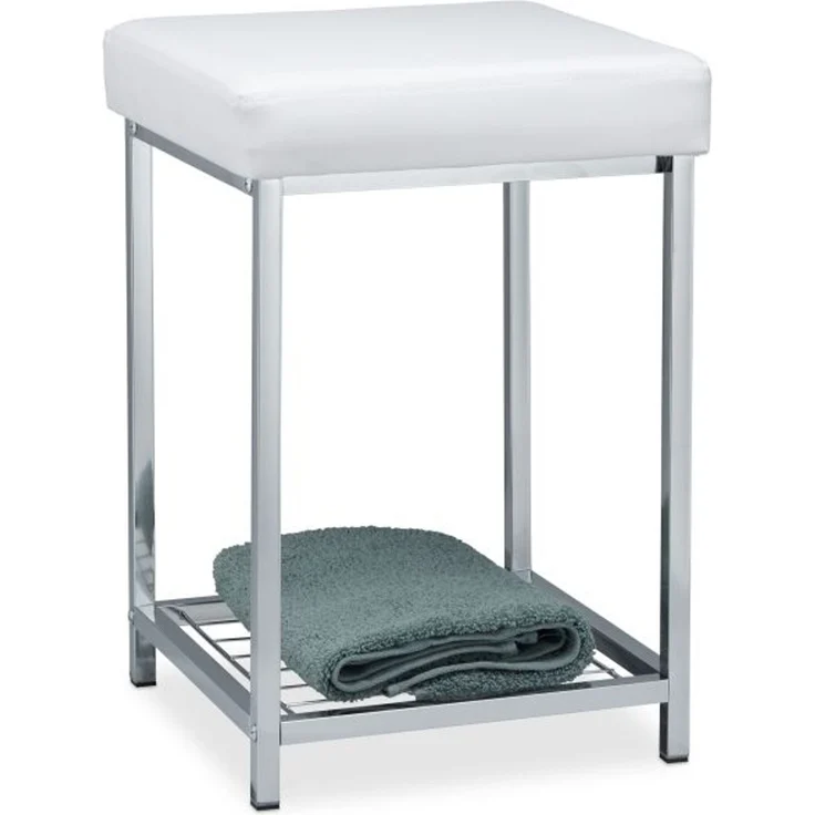 Gepolsterter Hocker mit Ablage Weiß – Bild 1