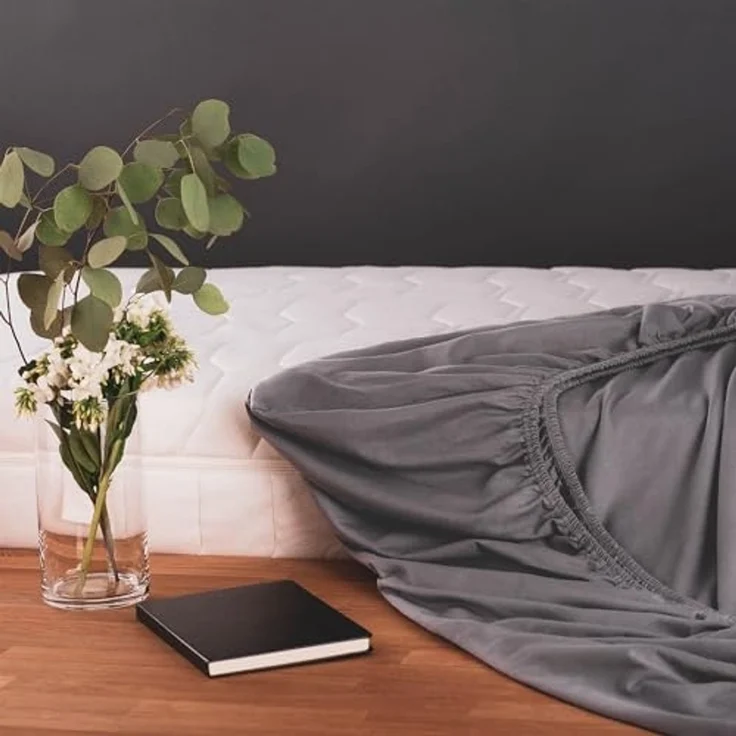 Blumtal® Spannbettlaken für Topper 100x200 cm Basics Jersey - Bettlaken 100x200 cm aus 100% Baumwolle - Oeko-TEX zertifiziertes Spannbetttuch 100x200 cm - Topper Spannbettlaken - Betttuch - Grau – Bild 3