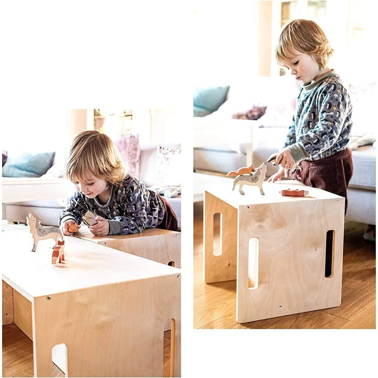 Ehrenkind Kinderhocker Montessori Wendehocker & Wendebank, Kindersitzgruppe Kinderzimmer (aus hochwertigem Holz, Hocker & Bank für Kinderzimmer), aus Birkenschichtholz – Bild 6
