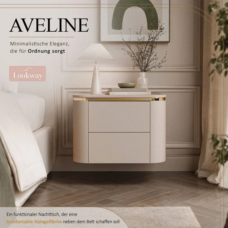 Lookway Nachttisch AVELINE Hängender Nachttisch in Kaschmir mit goldenem Akzent, Breite: 50 cm – Bild 2