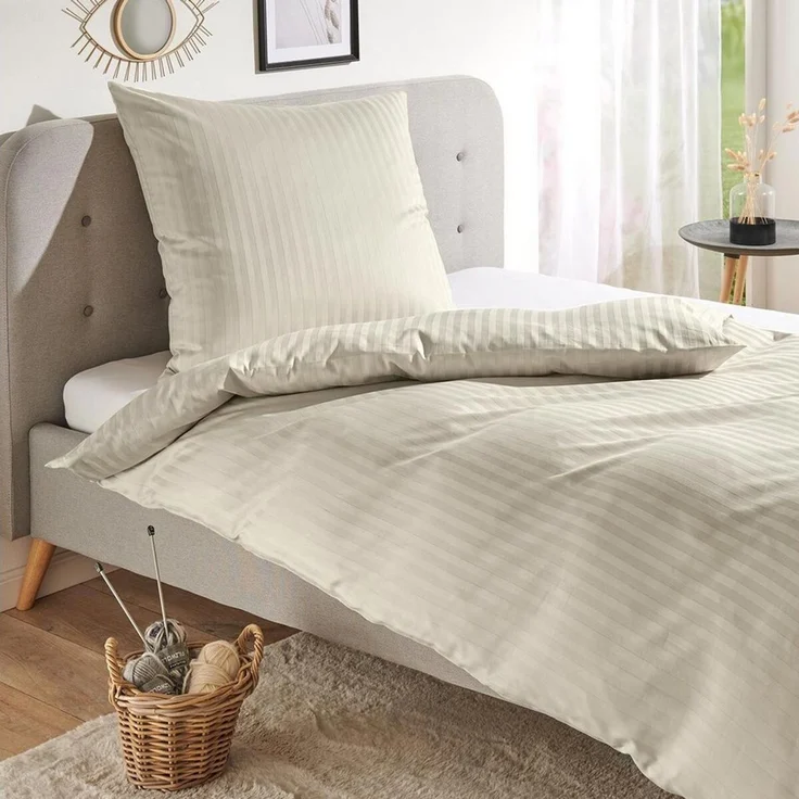 TRAUMSCHLAF Bettwäsche Stripe, Mako Satin, 2 teilig, hochwertige Satin Bettwäsche – Bild 2