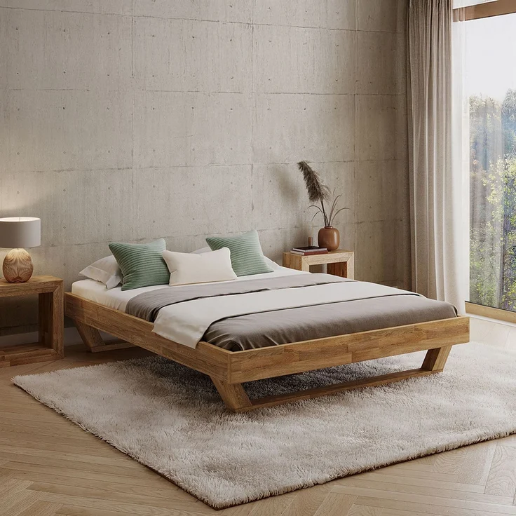 skølm 'Nornir' Bett 160x200 cm, Bettgestell, natur geölt, Massivholzbett aus Eiche mit Holzkufen, Doppelbett ohne Bettkopf – Bild 1