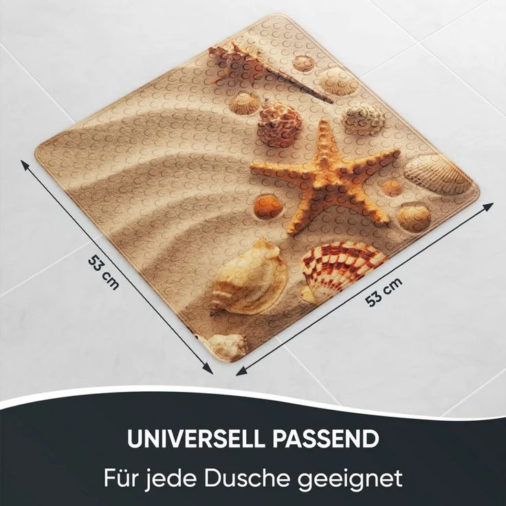 Sanilo Duschmatte, mit Motiv, rutschfest, waschbar, quadratisch, 230 extra starke Saugnäpfe, Kunststoff PVC, 53 x 53 cm, Sanibel – Bild 2