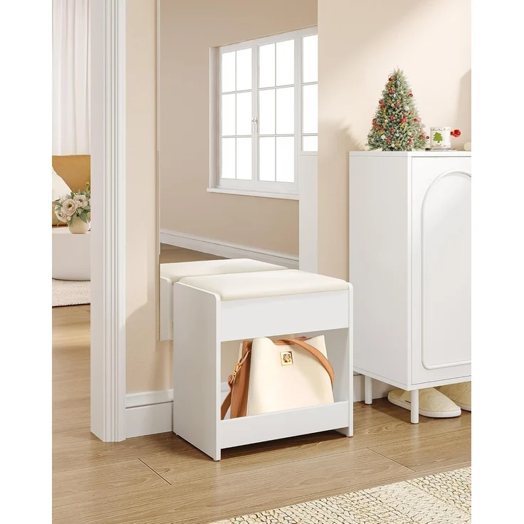 Hocker Schminktisch, Sitzhocker gepolstert, mit rutschfesten Fußpads, für Ankleidezimmer, Schlafzimmer, Eingangsbereich, Weiß, 26 x 37.5 x 40 cm – Bild 1
