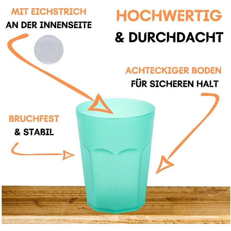 Engelland Becher Plastikbecher in modernen Neonfarben, Mehrweg, 10-tlg, Kunststoff, spülmaschinengeeignet, bruchfest, wiederverwendbar, 250 ml, 0,25 Liter – Bild 3
