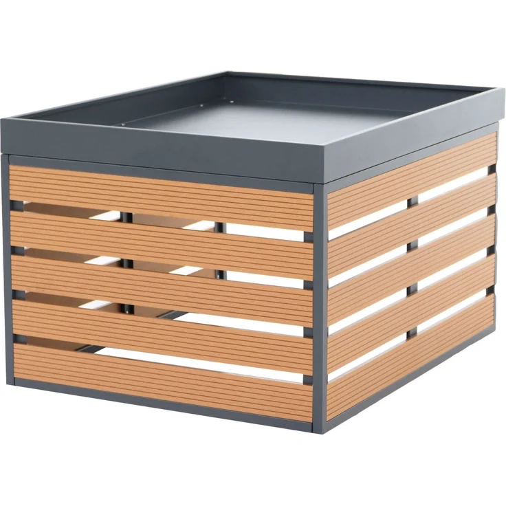 XL Mähroboter-Garage mit Pflanzkasten HWC-L45, Dach Unterstand für Rasenmäher, WPC Metall 54x70x94cm ~ Eiche-Optik – Bild 8