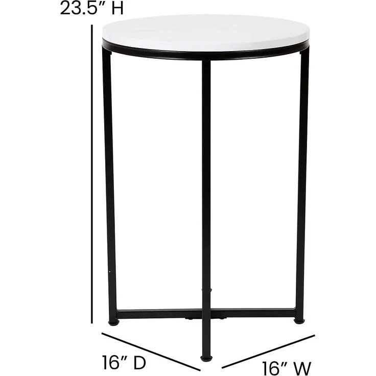 Flash Furniture Beistelltisch Wohnzimmer weiß marmor matt schwarz – Bild 3