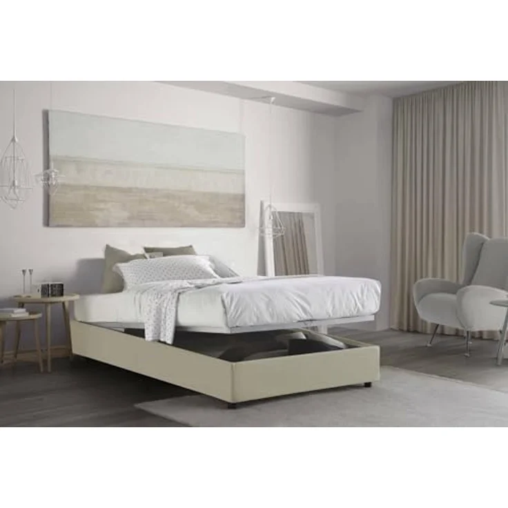 Talamo Italia - Nicole Doppelbett, Bettkasten mit Stoffbezug, 100 % Made in Italy, Öffnung vorne, geeignet für Matratze 120x190 cm, Beige – Bild 4