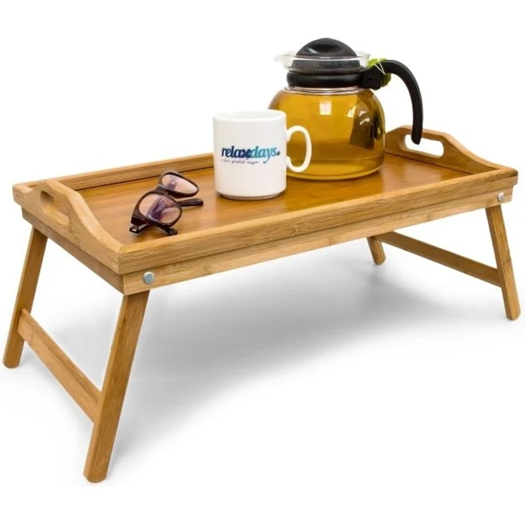 Relaxdays Betttablett klappbar, Bambus / MDF natur, 60 x 30 x 23 cm – Bild 1