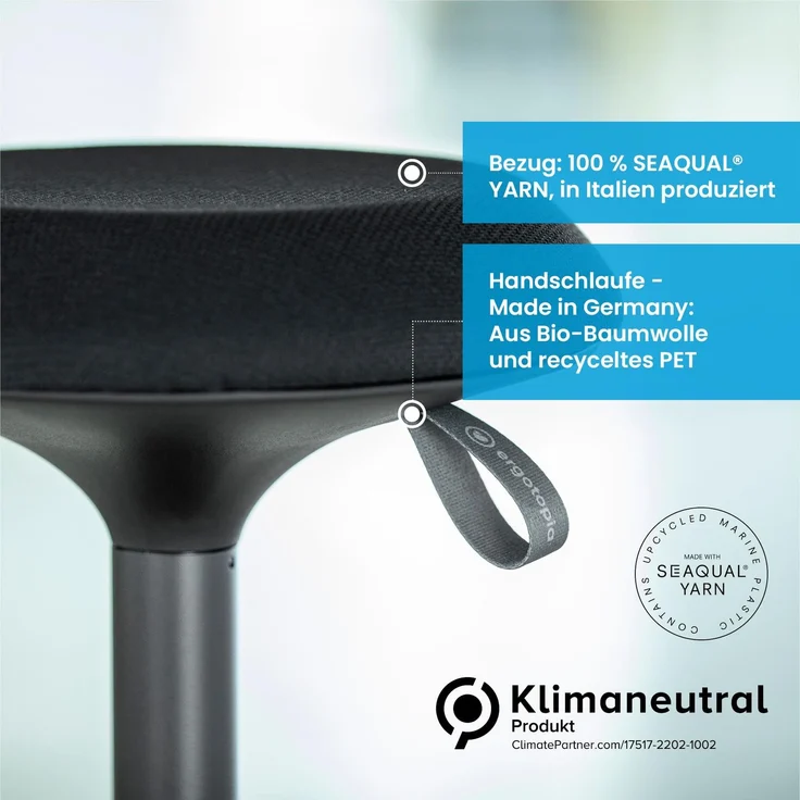 Ergotopia 'Dykó I' Sitz-Stehhocker mit Schwingeffekt, 360° drehbar, höhenverstellbar 57–83 cm, Schwarz – Bild 6
