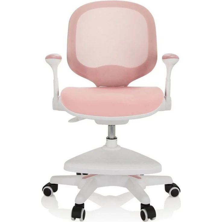 hjh OFFICE 736412 Kinder Schreibtischstuhl Kid Ergo Stoff/Netz Kinderstuhl mit Fußablage, Armlehnen klappbar, Rosa/Weiß – Bild 2