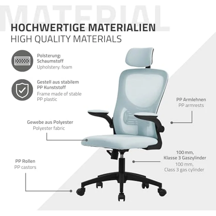ML-DESIGN Bürostuhl Schreibtischstuhl ergonomisch mit verstellbarer Kopfstütze, Armlehnen, Drehstuhl mit Rollen Blau Computerstuhl Chefsessel Gaming-Stuhl – Bild 9