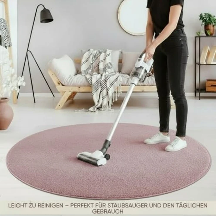 Jimri Moderner Teppich Wohnzimmer – Weich, Strapazierfähig & Pflegeleicht – Einfarbig Rosa, Rund & Rechteckig – Hochwertige Verarbeitung – Oeko-TEX Zertifiziert – Rosa, Rund 200 cm – Bild 4