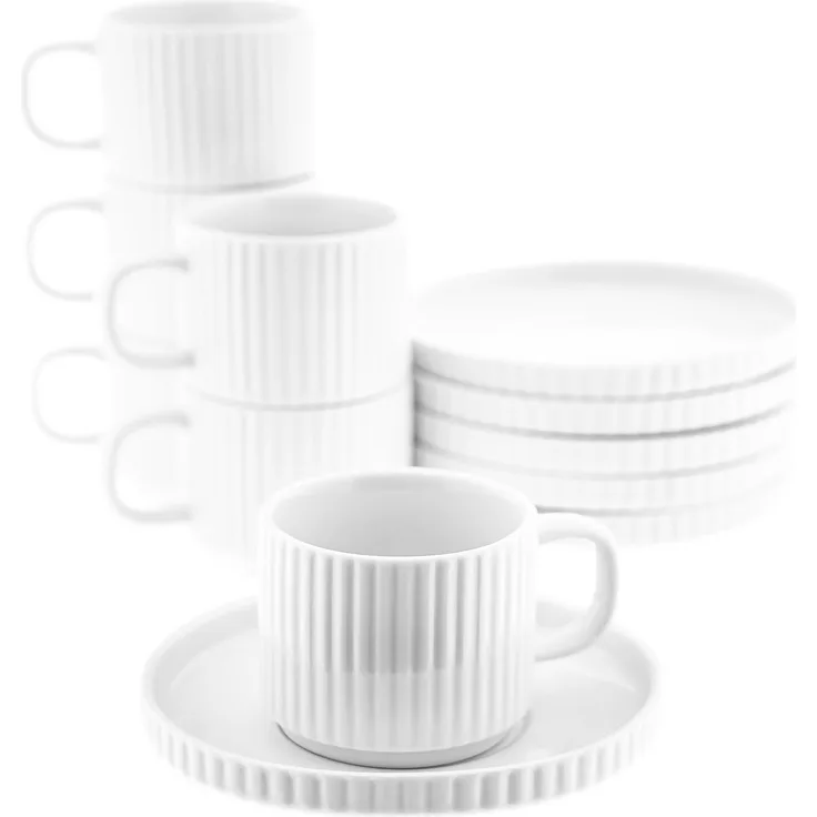Borneo Mokkatassen 100 ml - 12-teiliges Set aus hochwertigem Porzellan in Weiß
