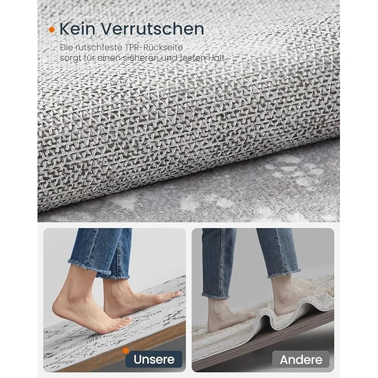 Songmics HOME Teppich, 120x170 cm, Wohnzimmerteppich, Rutschfester Teppich, Kurzflor, flauschig, Dekoration, für Wohnzimmer, Schlafzimmer, maschinenwaschbar, Boho-Stil, Taubengrau – Bild 3