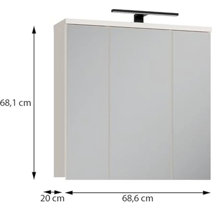 Forte VERIS Hängeschrank 70, Schlichter Badschrank mit Spiegel, 3-türig, Wandmontage, Badezimmer, Holzwerkstoff, Kaschmir Beige, 68,6 cm breit x 68,1 cm hoch x 20 cm tief – Bild 7