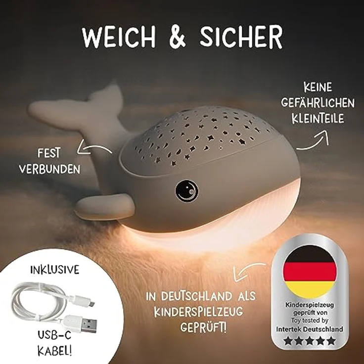 MegaLight Nachtlicht Baby Sternenhimmel | 2in1 Sternenhimmel Projektor Baby + Nachtlicht | warmweißes Nachtlicht & RGB Sternenprojektor in 3 Farben | Sternenprojektor Nachtlicht Kinder | WILLY WHALE – Bild 6