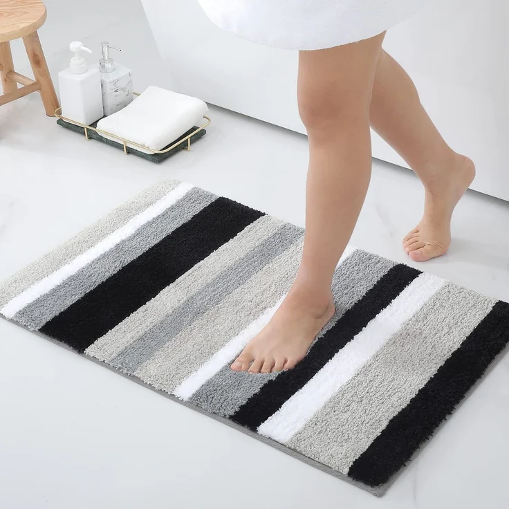 Homaxy rutschfest Badezimmerteppich Weich Hochflor Mikrofaser Badematte Saugfähige Badteppiche Waschbar Badvorleger – 40x60 cm, Schwarz/Grau