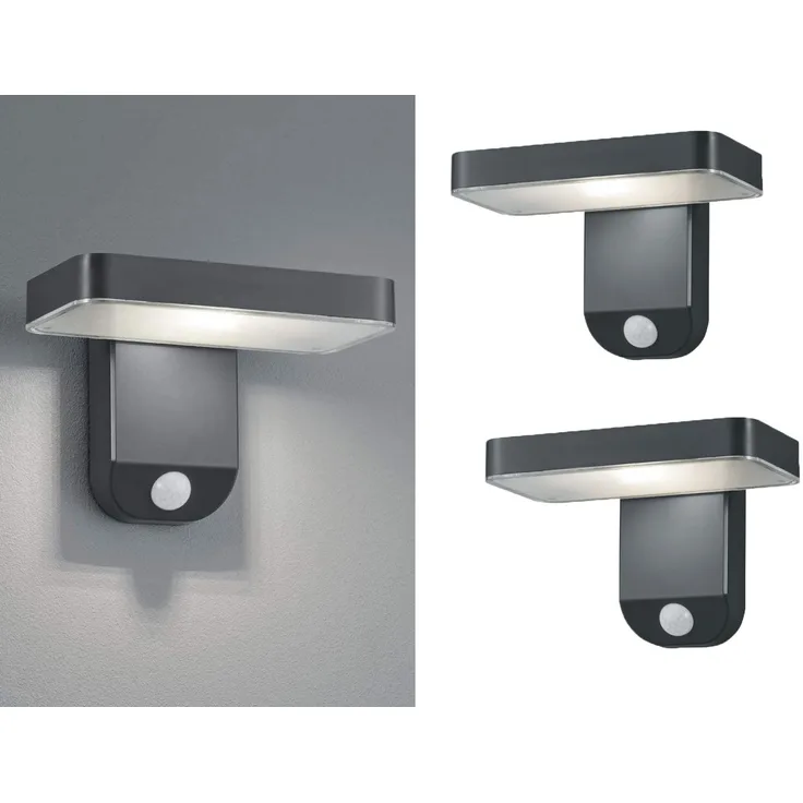 LED Solar Wandleuchte 2er Set Außenleuchten mit Bewegungsmelder in Anthrazit