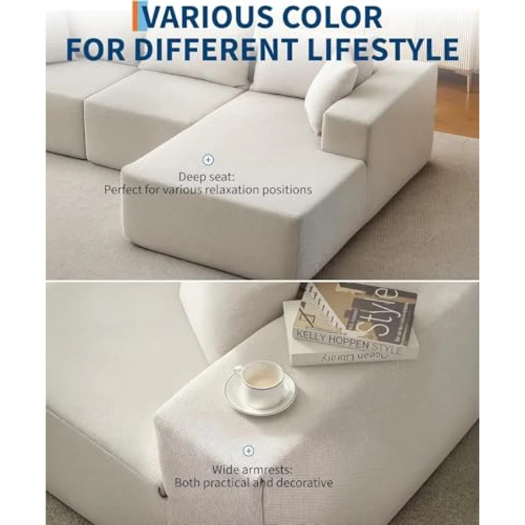 GarveeHome Modulares 108" Cloud Ecksofa Mit Chaiselongue – Flauschiges, l-Förmiges Sofa – Tiefer Sitz, Boneless, Schlafsofa – Komfort Für Wohnzimmer – Ohne Montage – Bild 3