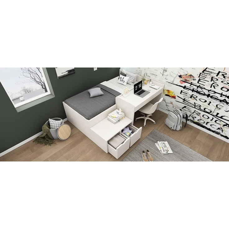 MODFU Kinderbett Schreibtischbett Funktionsbett für Kinderzimmer (Jugendbett, Lernbett, 1-tlg, 90 x 200 cm, Ohne Matratze), mit integriertem Schreibtisch und Schubladen – Bild 10