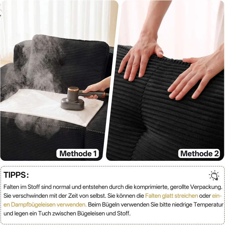 Modulares Sofa aus Cord mit boneless Design, schwarz – Bild 10