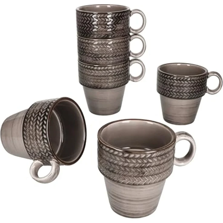MÄSER Becher Mäser Prospero 6x Kaffeebecher 290ml braun Porzellantassen Tee Relief, Porzellan – Bild 1