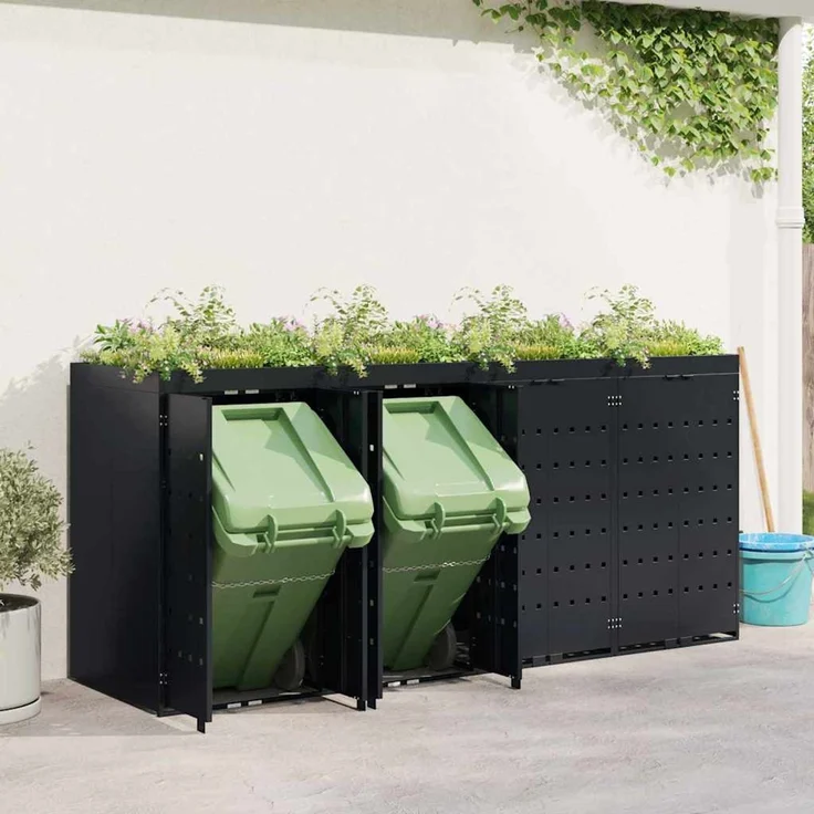 vidaXL Wagenmüllbehälter für 4 Behälter Schwarz 272 x 77,5 x 121,5 cm 3394740 – Bild 4