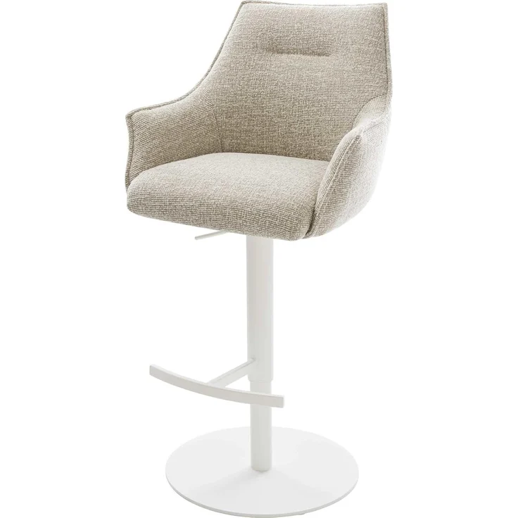 Barstuhl Alja-Flex Webstoff Soft Beige Drehfuß höhenverstellbar Metall Weiß Taschenfederkern – Bild 1