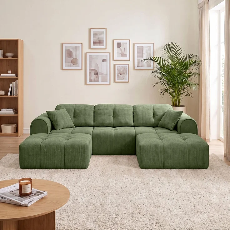 skølm 'Vanaheim' Sofa 3 Sitzer mit 2 Hocker & 2 Kissen, Cloud Sofa dunkelgrün, Chenille-Stoff, Vollschaumcouch mit Federkern und Vakuum-Kompression, kein Aufbau erforderlich – Bild 9
