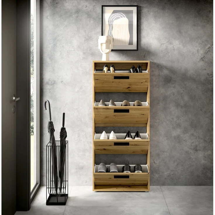 Carryhome 'SAM' Schuhkipper mit 4 Klappen, Holznachbildung Eiche Artisan, 59 x 136 x 17 cm, Platz für ca 12 Paar Schuhe – Bild 6