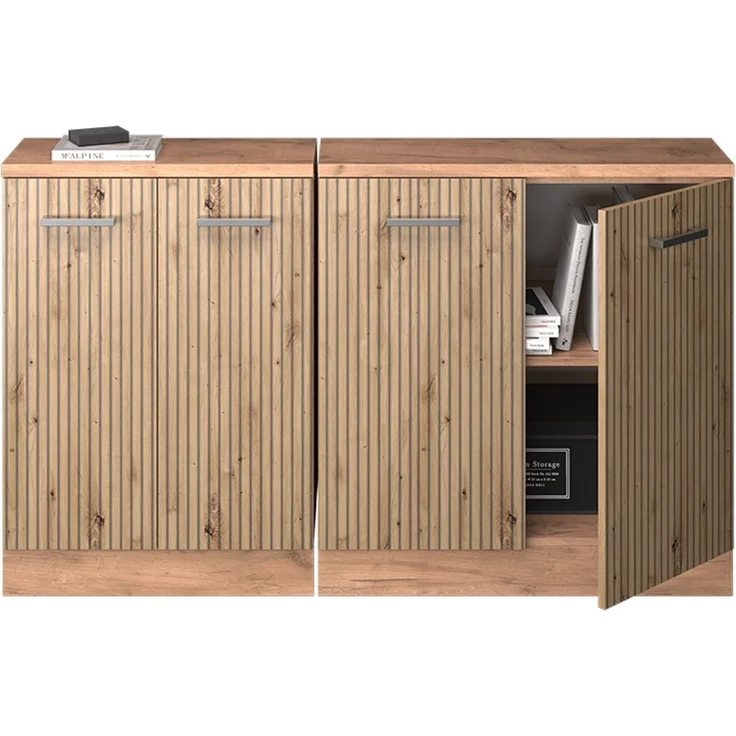 Küchenschrank für Dachschrägen R-Line Artisan-Eiche 140 cm 2er Set Schrankkorpuss 60 cm Tiefe Vicco – Bild 5