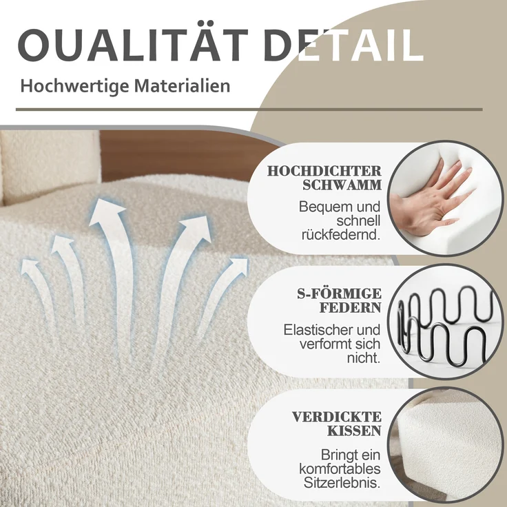 LVHOM Polsterstuhl 360° drehbar, Drehsessel Bouclé-Stoff, Loungesessel mit Armlehnen, Armlehnenstuhl Relaxsessel, Beige – Bild 6