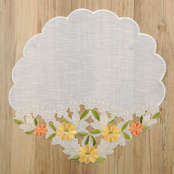 ARSVITA Tischdecke mit Stickerei, mit Blumen oder Schmetterlingen bestickte 30x30cm Decke für den Tisch, in vielen verschiedenen Designs verfügbar Grün - Gelb Rund – Bild 8