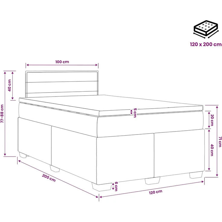 vidaXL Boxspringbett mit Matratze mit Kopfteil Blau 120 x 200 cm Stoff 3450452 – Bild 11