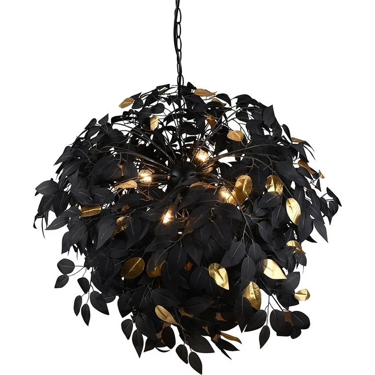 Pendelleuchte, 4-Flammig, Blätter, schwarz-gold, D 70 cm – Bild 9
