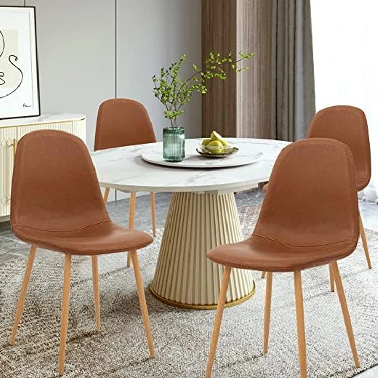 CangLong Satz von 4 Esszimmerstühlen Retro gepolsterte Küchenstühle für Küche Esszimmer, Kunstleder Esszimmerstuhl mit Metallbeinen, Braun – Bild 7