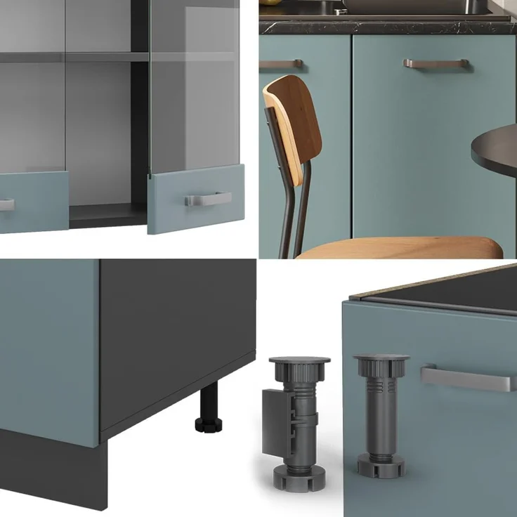 Singleküche R-Line Blau-Grau/Anthrazit 140 cm ohne Arbeitsplatte Vicco – Bild 6