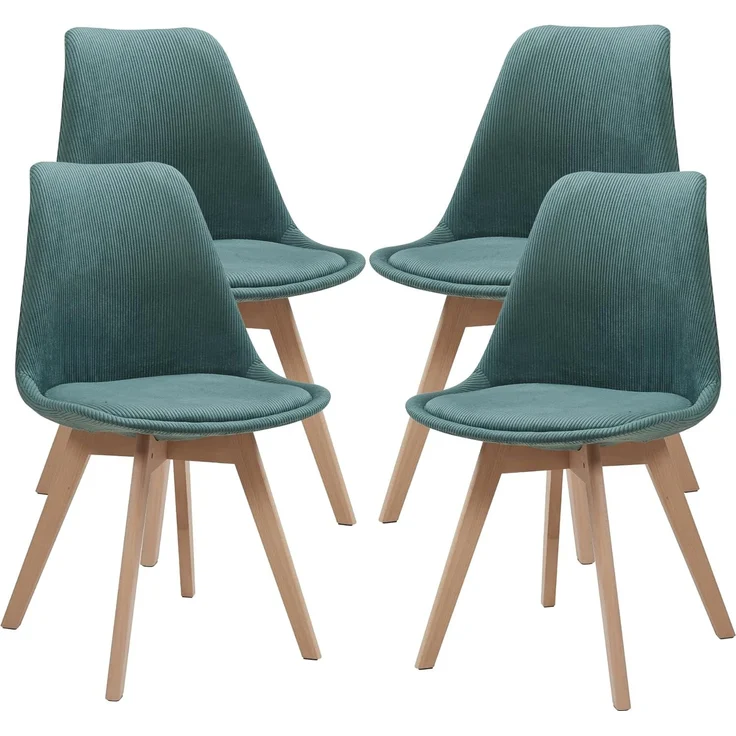 Esszimmerstuhl Fläten 4er Set Cord Dunkelgrün [en. casa] – Bild 1