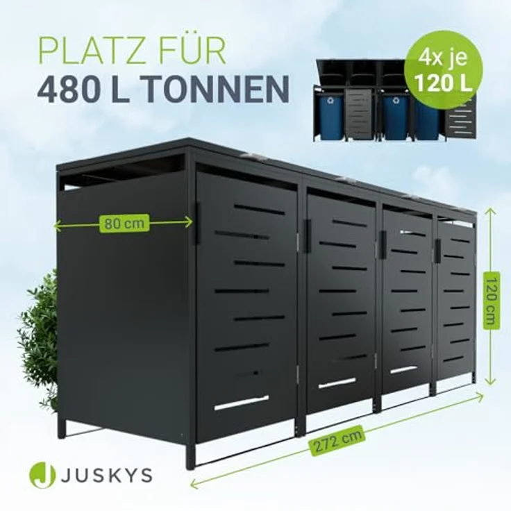 Juskys Mülltonnenbox Arel 4er - Metall Gartenbox für 120 bzw. 240l Mülltonnen - Aufbewahrungsbox - Unterstand mit Dach & Gasdruckfeder - Anthrazit – Bild 7
