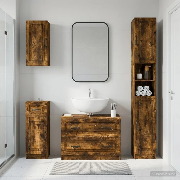 vidaXL 4-teiliges Badezimmer-Schrank-Set UTRECHT Raucheiche 3417977 – Bild 1