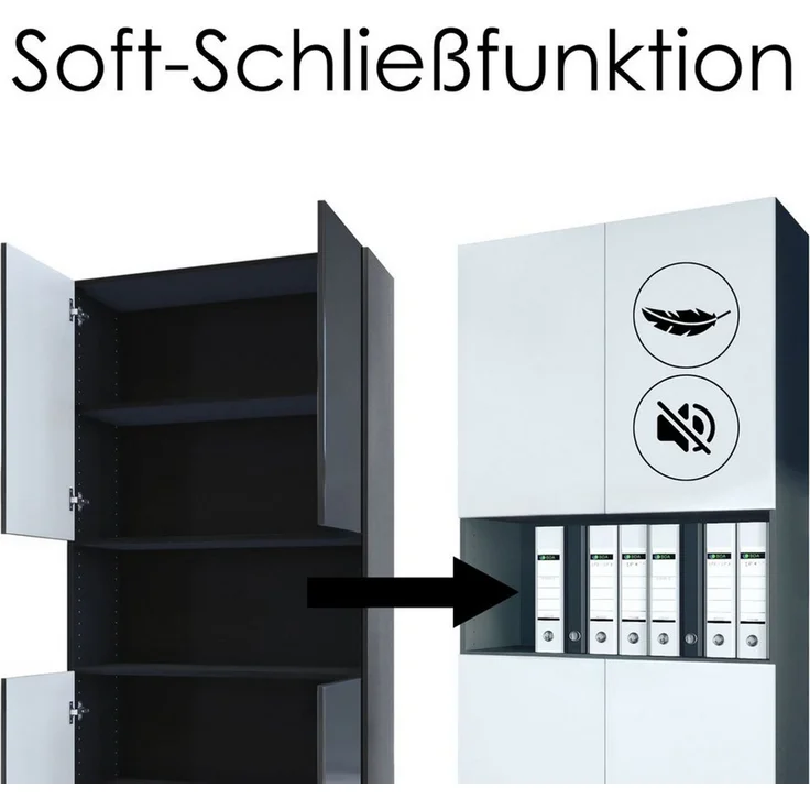 InnoFurn Aktenschrank Elona M2 Büroschrank (Ordnerschrank, Schrank für Büro, Home Office (82 x 184 x 37 cm) Aufbewahrungschrank mit Soft-Close & Push-to-Open – Bild 4