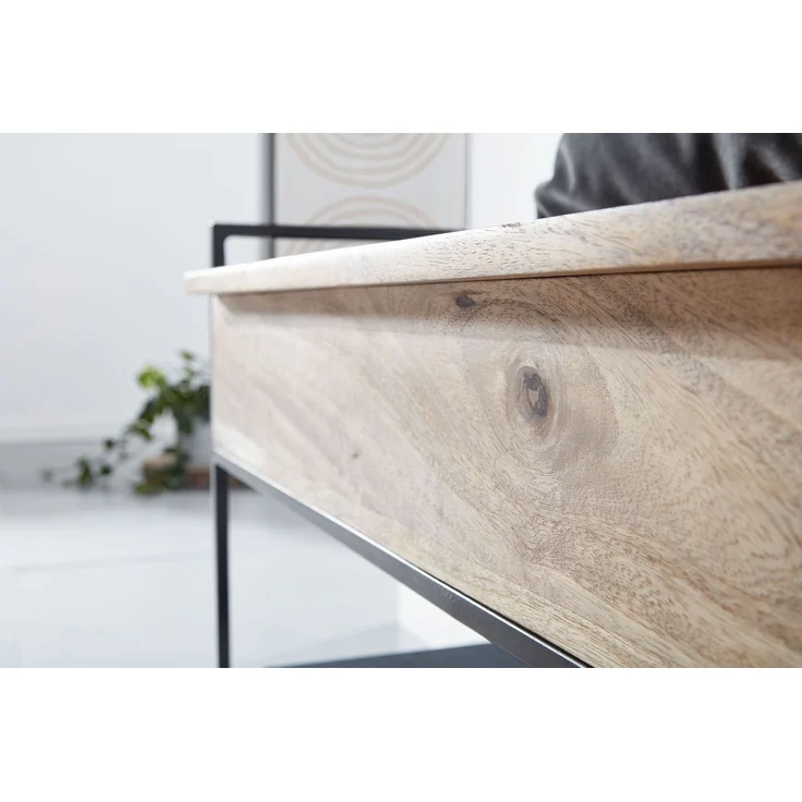 Sitzbank mit Stauraum Mango Massivholz Metall Braun 90x52x38cm Schuhregal Flurbank – Bild 9