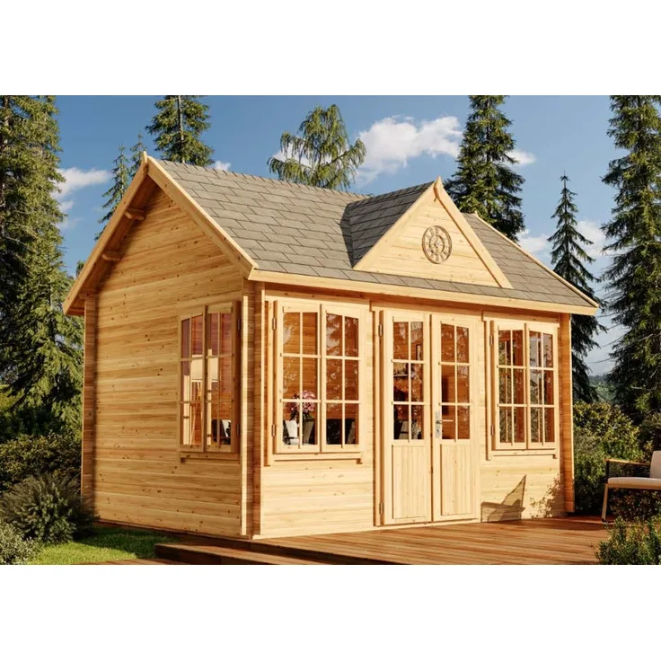 Alpholz Gartenhaus CLOCKHOUSE® 28 Gartenhaus aus Holz in Pinie Holzhaus mit 28 mm Wandstärke Blockbohlenhaus mit Montagematerial