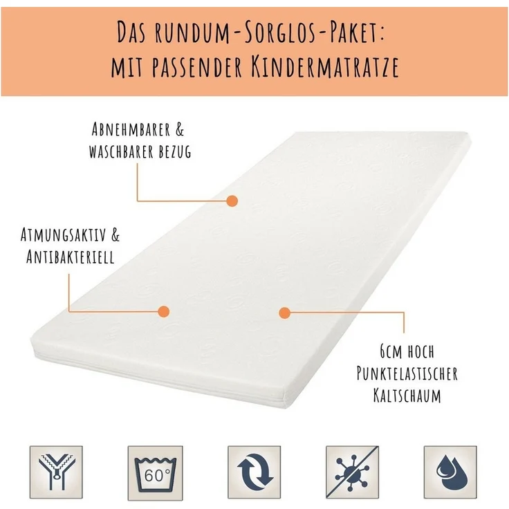 Kids Collective Kinderbett 80x160, 80x180, 90x200 cm mit Schublade, Rausfallschutz & Lattenrost, mit Matratze in weiß-grau 90x200 cm Mädchen Jungen Bett – Bild 2